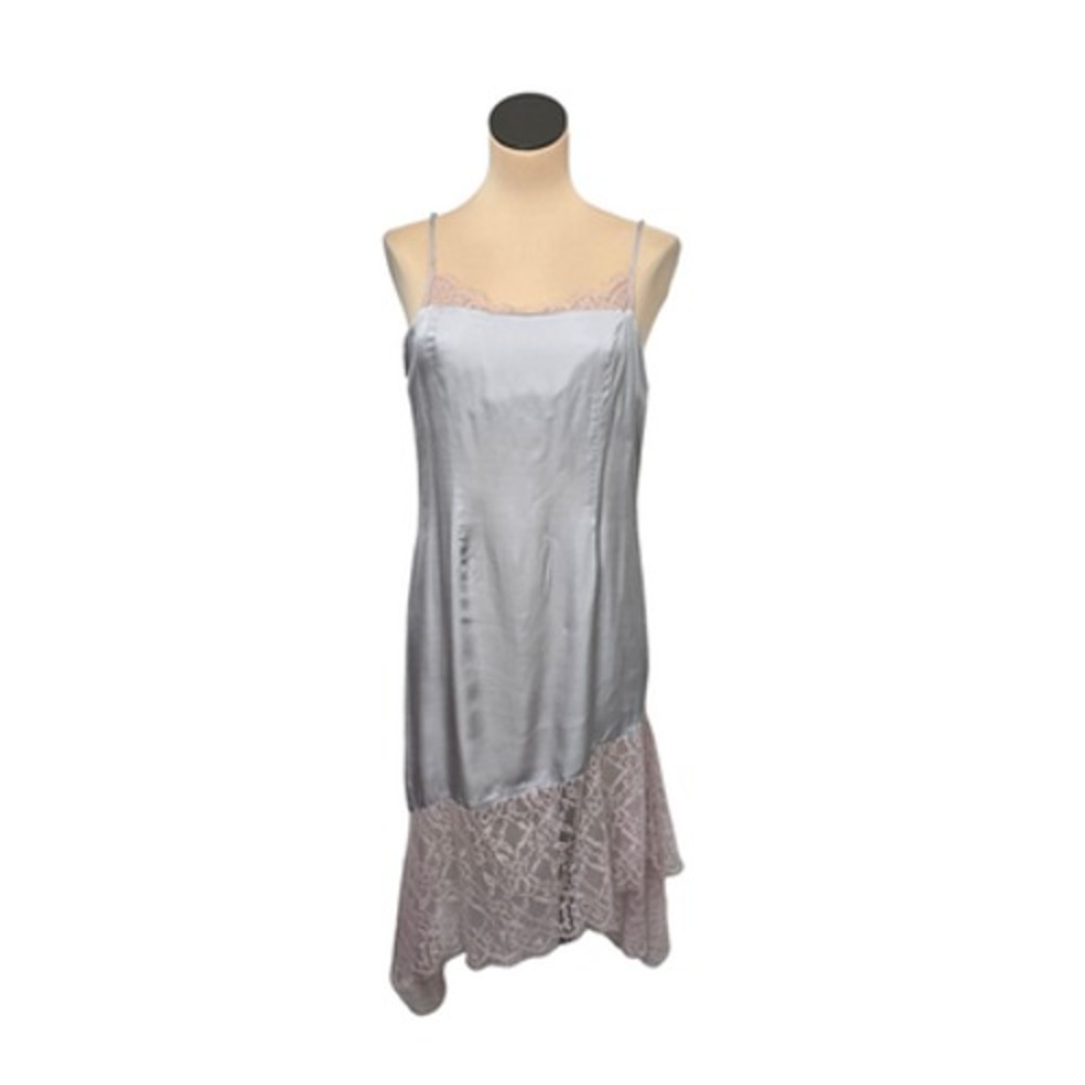 Anthropologie Dress Womens 10 Silver Lace Trim Midi Sleeveless‎ Slip Party New